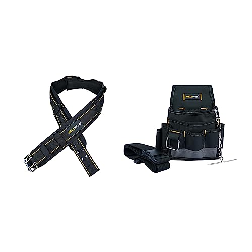 MELOTOUGH Padded Tool Belt with D ring for men construction Strong Durable Double Metal Roller Buckle + Electrician Tool Pouch Tool Belt Pouches with Belt Clip