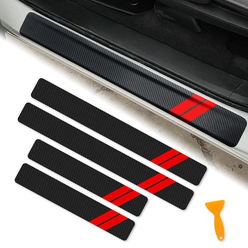 Door Sill Protector for Dodge Charger Challenger Durango Accessories Car Door Entry Guard Sill Protector with Plastic Scraper Carbon Fiber Leather Threshold Stickers（Red, 4PCS） Red