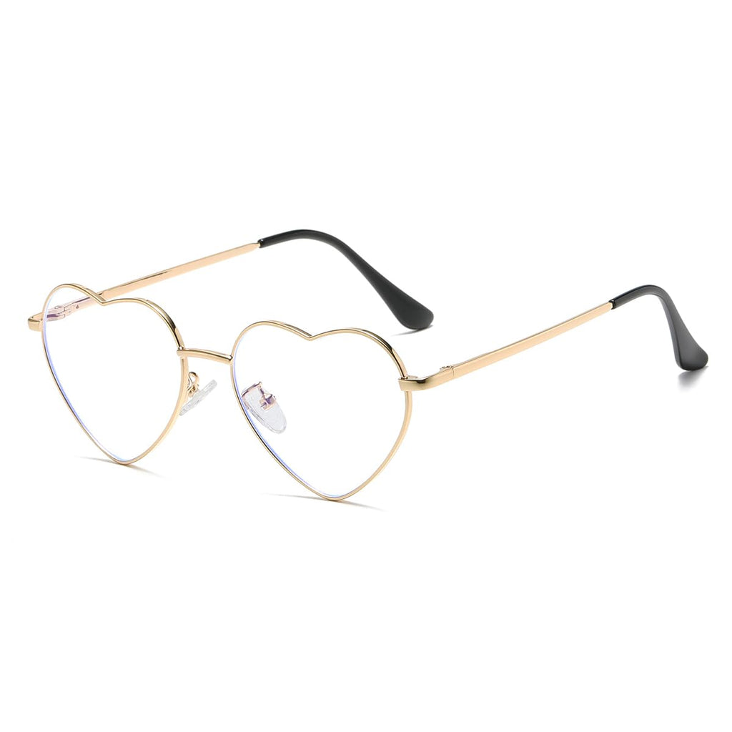 Gleyemor Heart Shaped Blue Light Glasses for Women Cute Computer Glasses 01 Gold 54 Millimeters