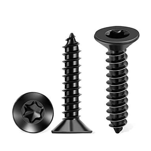#8 X 3/4'' and #8 x 1'' Stainless Steel 18-8 (A2) Torx/Star Wood Screws, Black Coated Flat Head Full Threaded Screw by TPOHH, 200 PCS