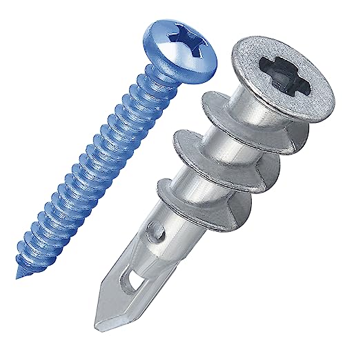 Wensilon 200pcs #8 Self Drilling Zinc Alloy Anchors, Metal Wall Anchors with Screws Wall Anchors,100PCS Wall Anchor and 100PCS Screws for Drywall, 75LB Hanging and Mounting