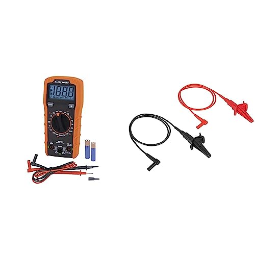 Klein Tools MM325 Multimeter, Digital Manual-Ranging 600V AC/DC Voltage Tester, Tests Batteries & 69381 Alligator Clip Test Leads, Heavy-Duty Replacement Meter Leads Protection,Safety+ 69381 Clip Test Leads