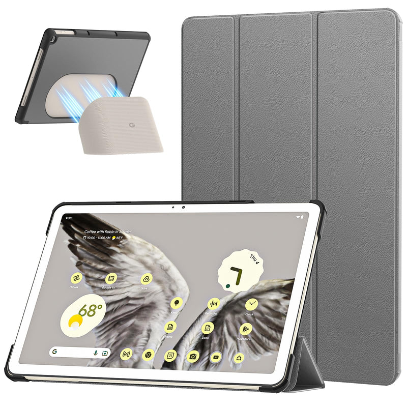 MoKo for Google Pixel Tablet Case 2023, Foldable Design + Ultra Thin Slim Leather TPU Back Full Protector Auto Wake/Sleep Trifold Stand Cover Case for Pixel Tablet, 11inch, Gray