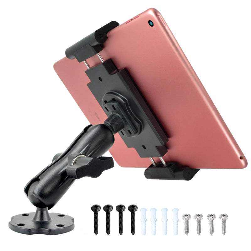 Aluminum Arm Heavy Duty Tablet Mount Drill Base - for 6.5"-12.9" Tablet iPad Pro/Mini, iPad Holder for Truck, Car,Dashboard,Desk,Wall-Swivel with 1 inch/25mm Ball Joint