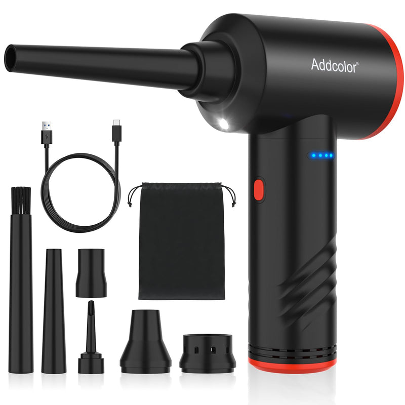Compressed Air Duster 6000mAh Battery - Electric Air Duster Addcolor AD-38 Keyboard Cleaner for Office-3 Adjustable Wind Speeds with LED Light, Cordless & Reusable Canned Air Duster for Computers