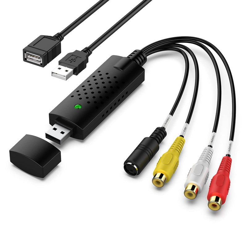 Capture Card, USB Video Capture Card Device, Audio Video Converter Grabber for RCA to USB-Convert VHS Mini DV VCR Hi8 DVD to Digital, for PC TV Tape Player Camcorder, MAC Windows Vista Compatible RCA-Video
