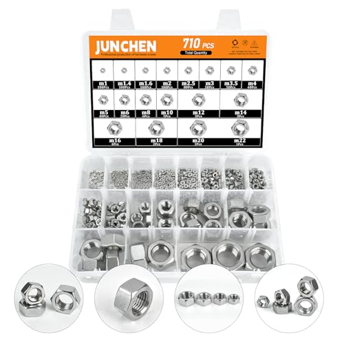 M1-M22 304 (A2-70) Stainless Steel Hex Nut Kit,710pcs 18 Sizes Hex Lock Self-Locking Metric Thread Hardware Nuts Assortment Kit M1 M1.4 M1.6 M2 M2.5 M3 M3.5 M4 M5 M6 M8 M10 M12 M14 M16 M18 M20 M22