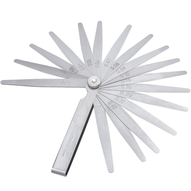 Mesee Stainless Steel Feeler Gauge Set, 17 Blades High Precision Feeling Gauge, 0.02-1.00 mm Gap Width Measuring Tool for Valve Tappet, Spark Plug Gaps, Piston Rings, Brake Bands