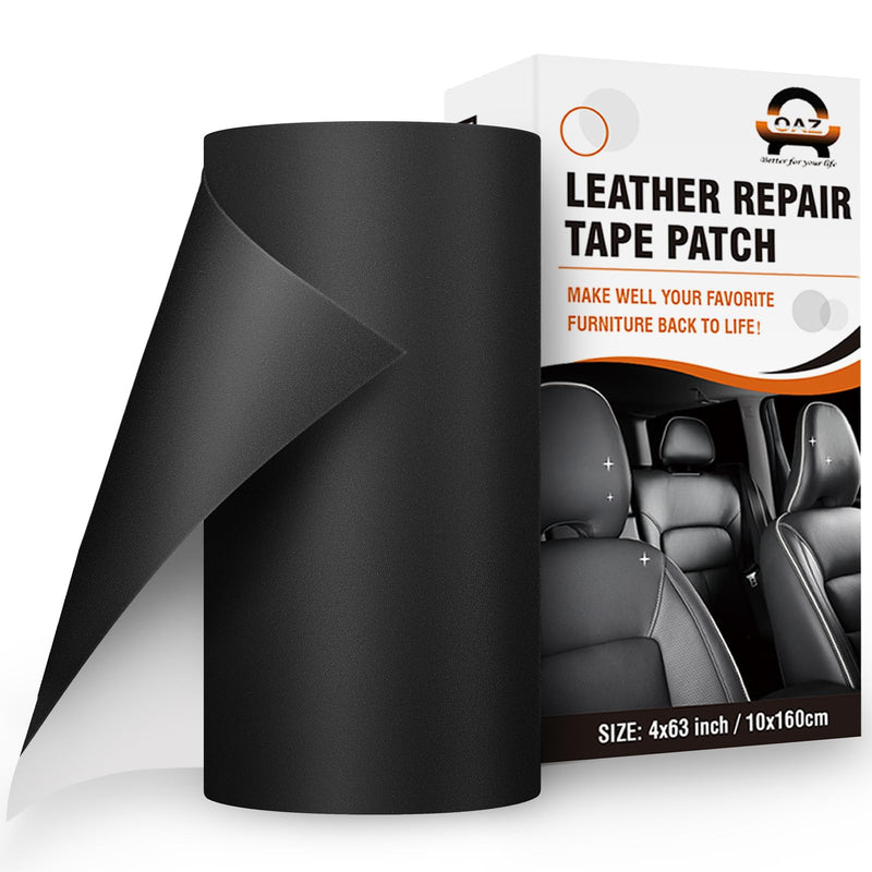 OAZ Self Adhesive Leather Repair Tape, 4X63 inch Leather Repair Patch for Furniture, Leather Repair Kit for Car Seats, Couch, Sofas, Chairs (Black) Black