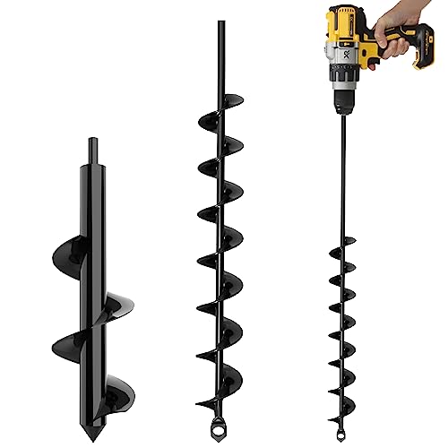 K-Brands Auger Drill Bit for Planting Bundle – 2 x 32 Inch & 3 x 12 Inch Set - Garden Spiral Hole Drill and Bulb Planter Tool - Bedding Plants, Umbrella Holes - 3/8 Inch Hex Drive Drill
