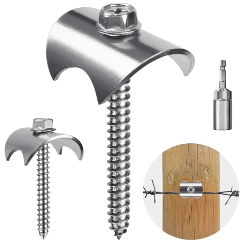 Insaga Fence Staples 304 Stainless Reusable Wire Fence Fastener Nail Screw 1.6" Screw x 100Pcs