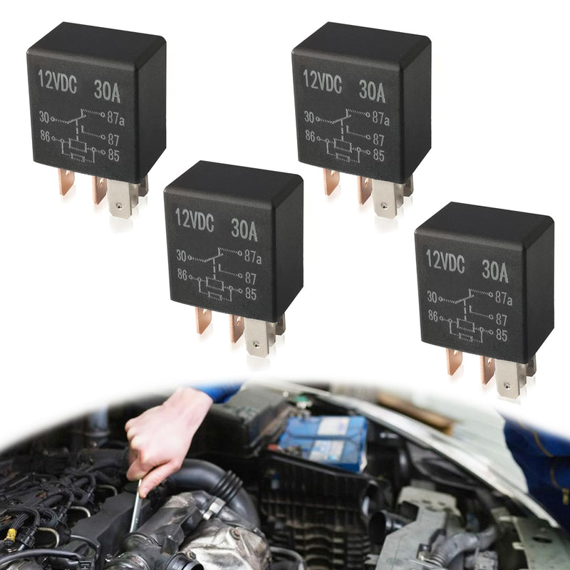 4Pcs 5 Pin 12V 30A Relay, Car Starter Switch Relays, Multi Purpose Automotive Relay Black Starter Relay, High Performance Starter Universal for Car Motor Automotive Replacement Accessories 4Pcs