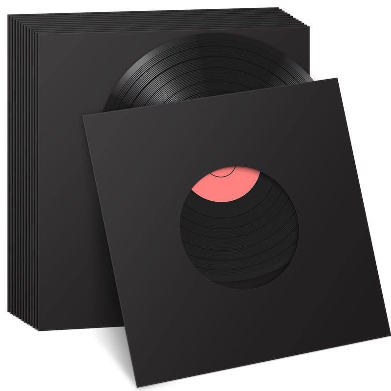 Eaasty 100 Pieces Paper Vinyl 45 RPM Record Sleeves 7 Inch Record Protection Paper Covers for Singles Records Square Sleeves Outer Album Covers Vinyl Jacket Covers with Holes for Storage(Black) Black