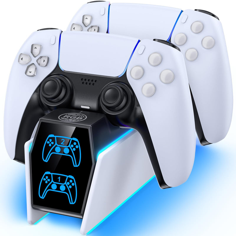 PS5 Controller Charger Station Compatible with PlayStation 5 Faceplates Edge & Dual Controller, PS5 Accessories Charging Station, PS5 Charging Dock Stand with LED Indicators & Charging Cable White