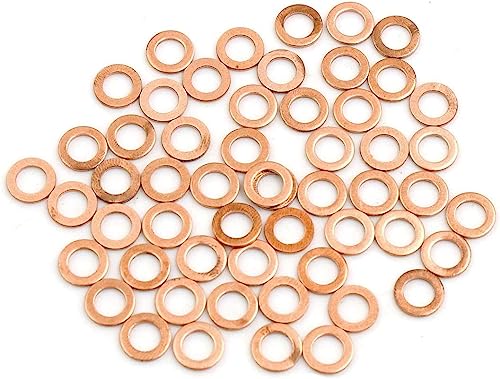 50 Pcs 6mm Inner Diameter Copper Washers Flat Sealing Gasket Rings Sealing Rings for Screws Bolts and Nuts for Cars Oil Drain Plug Washers
