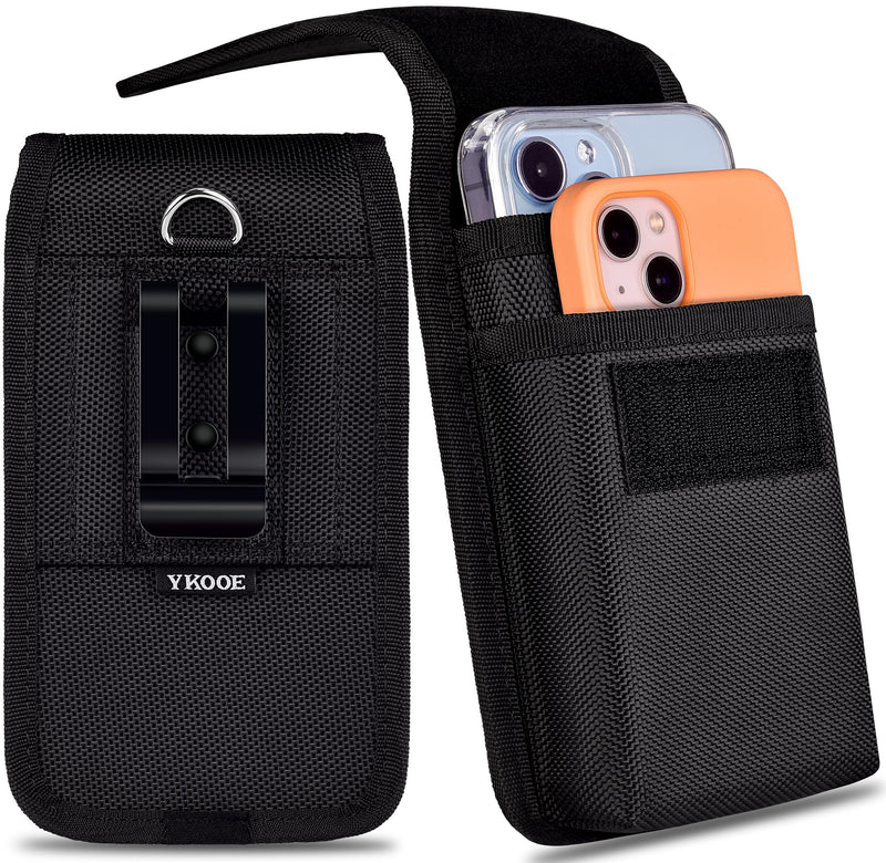ykooe Dual Phone Holster Case with Belt Clip for Two Phones, for All iPhone Pro Max Plus (15 14 13 12 11), XS Max, Galaxy S24 S23 S22 S21 Plus/Ultra/Fe, Black -XL