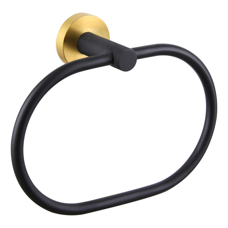 Suyar Towel Ring Gold and Black, Hand Towel Holder for Bathroom, Oval Shape | Stainless Steel, Wall Mounted Oval - Black & Gold