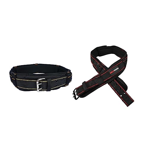 MELOTOUGH Yellow Padded Tool Belt with D ring for men Adjustable for 32"-50" Waists + Red Padded Tool Belt for men construction Strong Durable Double Metal Roller Buckle,adjustable waist 33'-47'