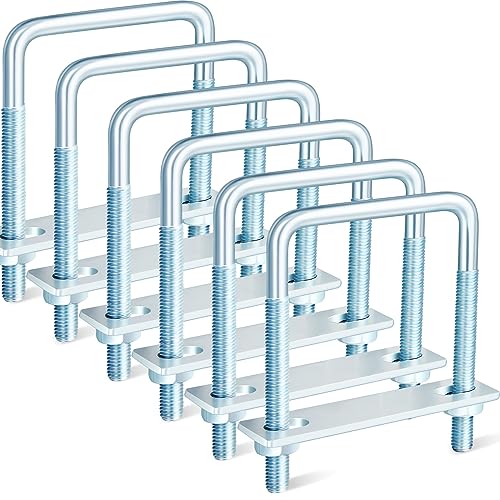 Zonon 6 Pcs 3/8'' x 3-5/8'' W x 4'' L Square U Bolts, Zinc Plated 3/8" x 3-5/8" x 4"