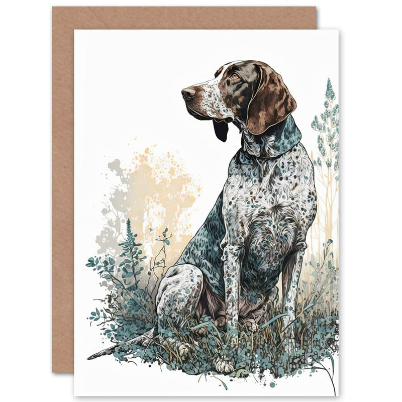 Artery8 German Pointer Dog Sitting in Field Modern Detailed Illustration Art Birthday Sealed Greeting Card Plus Envelope Blank inside German Pointer 1 17.5 x 12.5 cm