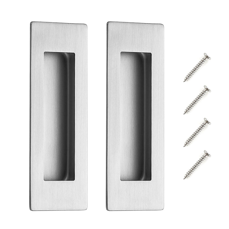 JOY DECOR 6 Pack Pocket Door Handles, 5.9" Rectangular Recessed Pulls for Sliding Closet and Barn Doors, Brushed Nickel Flush Finger Pulls 5.9 inches Brushed Nickel Rectangular