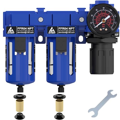 1/2" NPT Air Dryer System,Air Compressor Filter Dryer,5 and 5 Micron Filter Cartridge,Semi-Auto Drain, Metal Bracket-Blue Blue 1/2" NPT