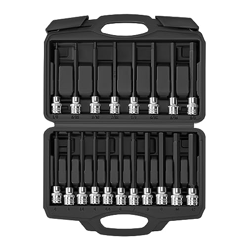 Reniteco 19-Piece 3/8 Inch Drive Extra Long Allen Hex Bit Socket Set, Standard SAE (1/8" - 3/8") & Metric(3mm-12mm)