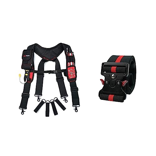 MELOTOUGH Magnetic Suspenders Tool Belt Suspenders with Large Moveable Phone Holder + 2 Inch Wide Nylon Web Quick Release Work Belt