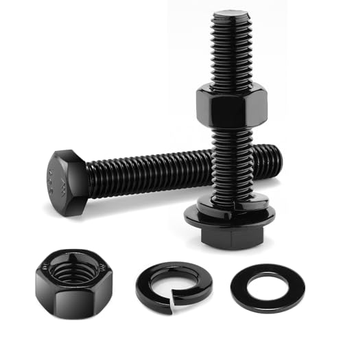 3/8-16 x 2-3/8" Hex Head Screw Bolt, Nuts, Flat & Lock Washers, 20Pcs 18-8 (304) Stainless Steel, Fully Threaded, Black Oxide by SG TZH