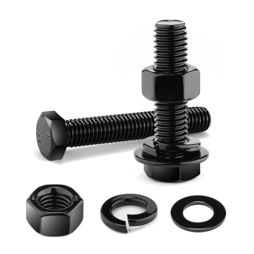 1/2-13 x 2 Hex Head Screw Bolt, Nuts, Flat & Lock Washers, 20Pcs 18-8 (304) Stainless Steel, Fully Threaded, Black Oxide by SG TZH
