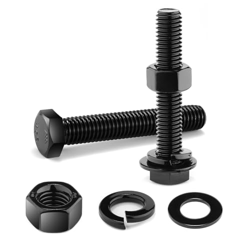 3/8-16 x 3 Hex Head Screw Bolt, Nuts, Flat & Lock Washers, 20Pcs 18-8 (304) Stainless Steel, Fully Threaded, Black Oxide by SG TZH