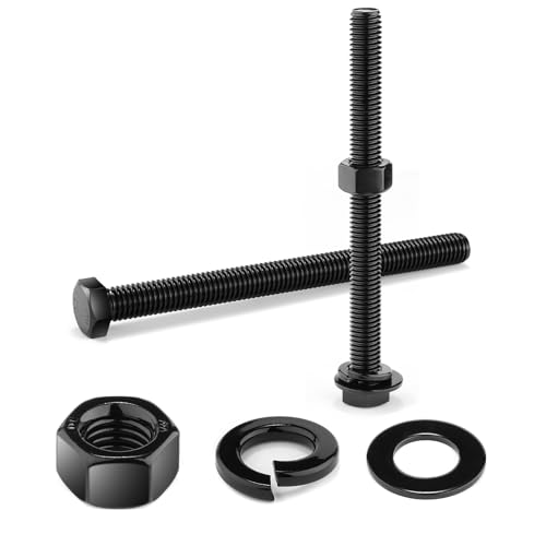 1/4-20 x 6 Hex Head Screw Bolt, Nuts, Flat & Lock Washers, 20Pcs 18-8 (304) Stainless Steel, Fully Threaded, Black Oxide by SG TZH