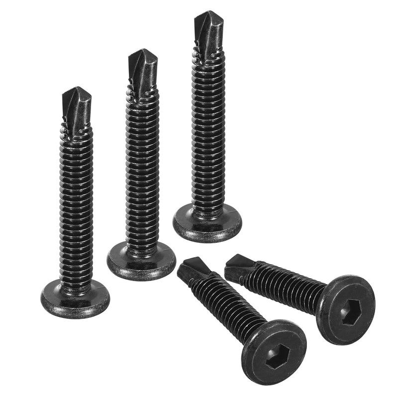 uxcell Hex Socket Self Tapping Screws, 1/4 x 1-5/8" 410 Stainless Steel Sheet Metal Flat Head Drilling Screw 100pcs, Black 1/4 x 1-5/8"