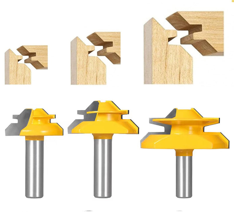 TOTOWOOD 45 Degree Lock Miter Router Bit 3-Piece Set, for 31/64", 3/4"，1"，Cutting Height, 1/2 Inch Shank.Woodworking Tools Joint Router Bits 3PCS 1/2 Shank