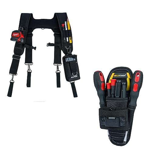 MELOTOUGH 1 PCS Tool Belt Suspenders Construction Bag Suspenders Padded Work belt Suspenders + Small Tool Pouch with Belt Clip,Small Tool Holder Pouch