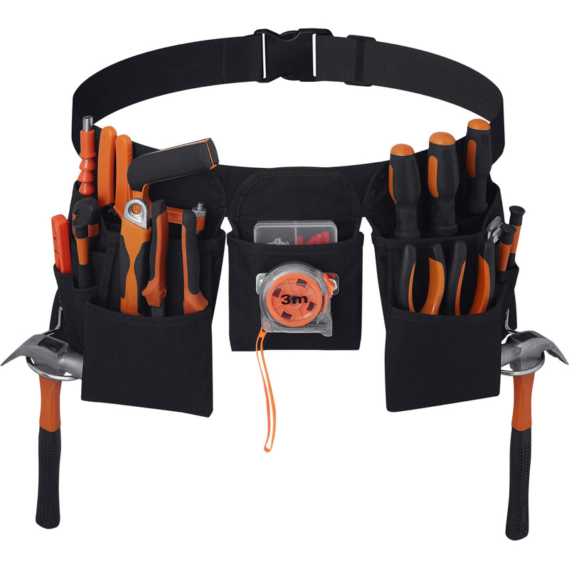 Gifts for Men,19 Pocket Tool Belts with Quick Release Buckle- Heavy Duty Detachable & Adjustable Utility Belt,Work Apron for Men and Women,for Electrician,Carpenter,Construction Tool Belt (Black) Black