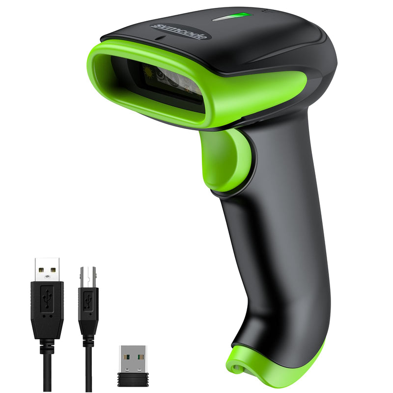 Symcode Wireless Bluetooth Barcode Scanner,Bluetooth & USB Wired & 2.4G Wireless Connection Ergonomics Handheld Barcode Scanner Reader, 2D 1D QR Code Automatic Fast Precise scanning Scanner Green
