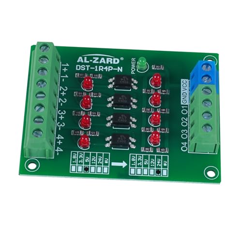 4 Channel Optocoupler Insulation Board, DST-1R4P-N 5V to 24V Optocoupler Insulation Module PLC Signal Converter Board for Signal Isolation, Single Chip Microcomputer