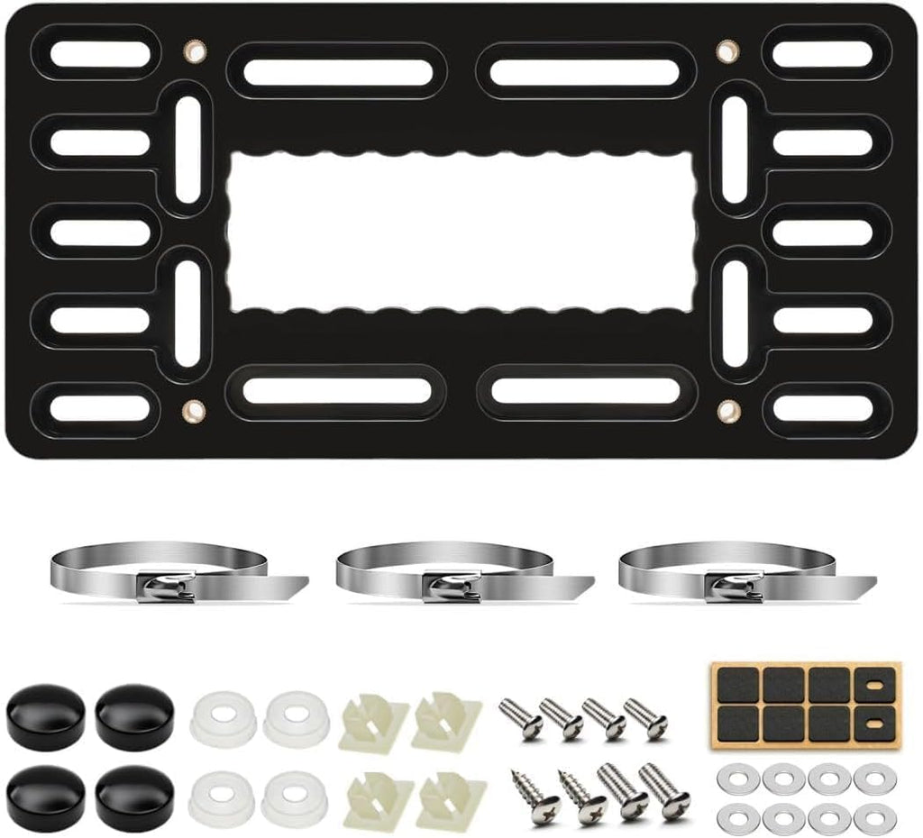 XCLPF Front License Plate Bracket. no Drill Front License Plate Bracket .Front License Plate mounting kit. Universal Bumper Car Frame Mount Adapter with Stainless Steel Screw Cap,Cable Ties Universal Black license plate bracket