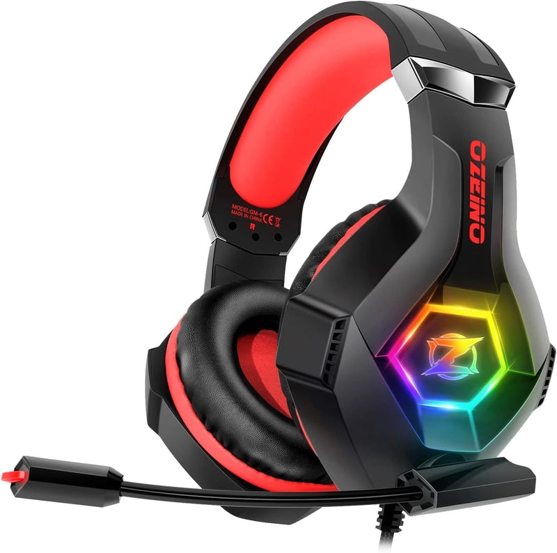 Gaming Headset for PC, Ps4, Ps5, Xbox Headset with 7.1 Surround Sound, Gaming Headphones with Noise Cancelling Mic RGB Light Over Ear Headphones for Xbox Series X/S, Switch -Red Red