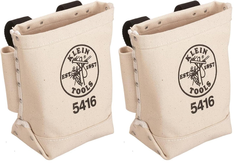 Klein Tools 5416 Tool Pouch, Small Tool Bag for Bolt Storage with Bull Pin Loops and Belt Strap Connect, 5 x 10 x 9-Inch One Size (Pack of 2)