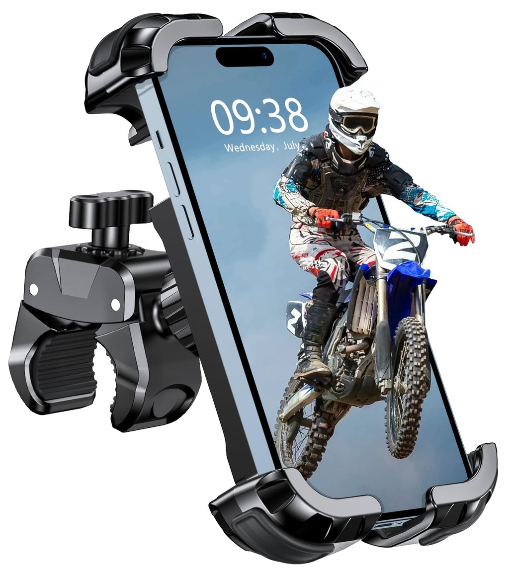 Motorcycle Phone Mount, Upgrade Bike Phone Mount [1s Lock][Secure Protection], 360° Rotatable Phone Holder for Mountain Bike/ATV/Scooter Handlebar, Compatible with iPhone/Samsung 4.7-6.7"