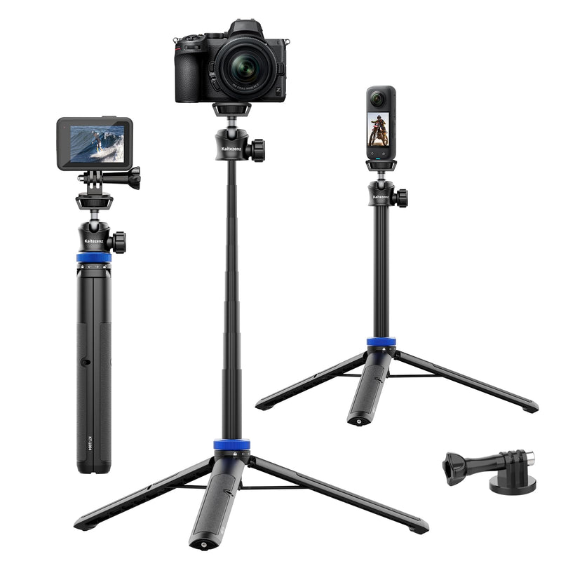 Selfie Stick Tripod for Gopro Camera, 62" Extendable Tripod Stand with 360° Ball Head 1/4" Screw, Portable Lightweight Camera Tripod for GoPro Max Hero 11 10 9 8 7 6 5 DJI OSMO Action Camera