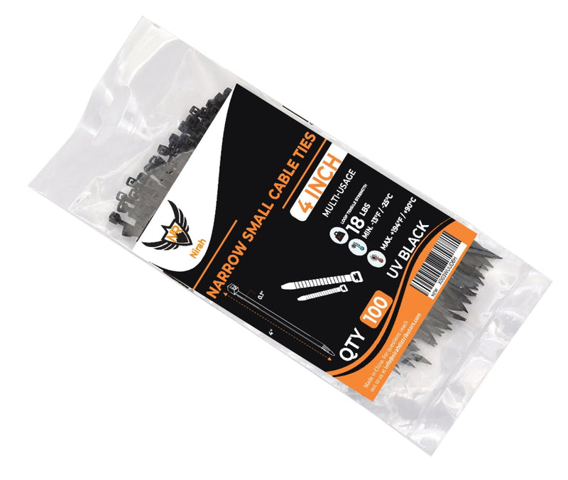 Small Zip Ties 4 inch Black (100 Pack) 18 lbs Tensile Strength, Mini Zip Ties, UV Resistant Multi-Purpose Small Black Cable Ties 4" 100 pk 18lbs Uv Protected Black