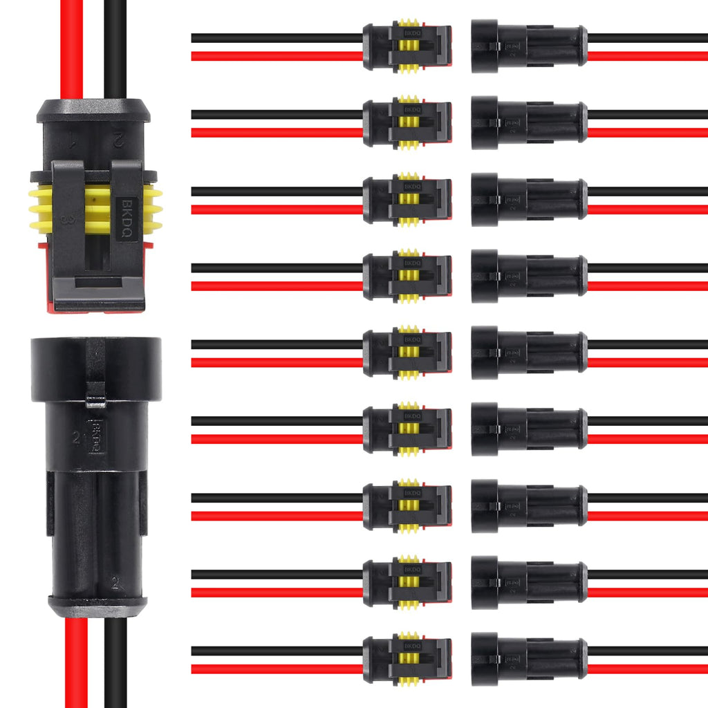 10 Pack 2 Pin Wire Connector 16 AWG Waterproof Automotive Electrical Connectors Deutsch Connector Male and Female Wire Connectors for Car Truck Boat