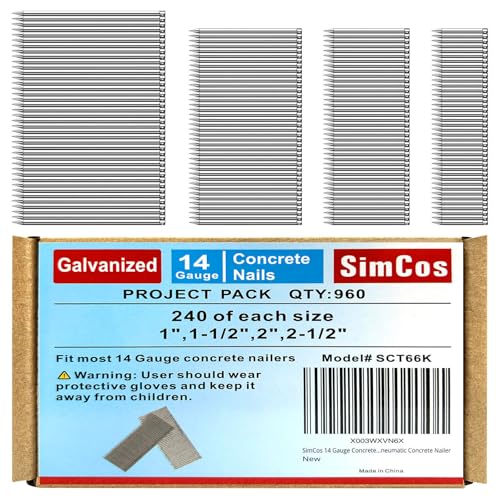 14 Gauge Concrete T Nails (1",1-1/2",2",2-1/2 inch) 960-Pack