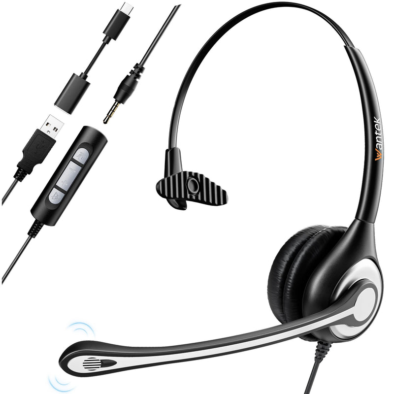 Headset wtih Mic, USB Headset with Microphone for PC, Computer Headset with Noise Canceling Microphone for Laptop, Wired Headset with Mute for Home Office Online Skype Zoom Meetings 600USB+3.5