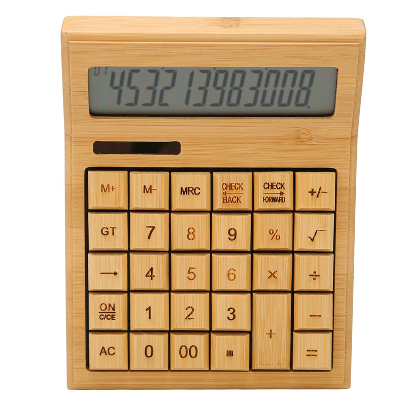 Zopsc Bamboo Calculator, Wooden Solar Calculators with 12 Bit Digital LCD Screen, Basic Standard Function Desk Calculators with 29 Big Buttons for Office Home School Store