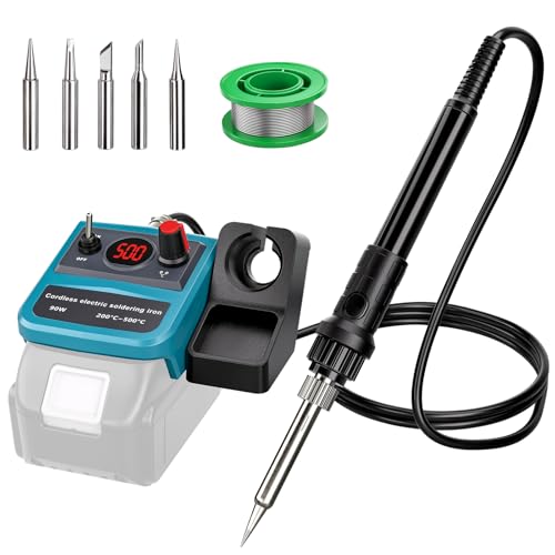 Cordless Soldering Iron Set for Makita 18 V LXT Battery, 90 W LED Digital Soldering Iron Soldering Gun with 5 Pieces Tips, 0.04 Inch Soldering Wire for Any Hobby Enthusiast (Battery Not Included) For Makita battery