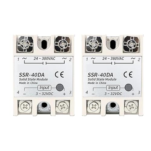 SSR-40DA Solid State Relay Module 2pcs | Solid State Relay 3-32VDC, 24-380VAC Output, 40A Heatsink